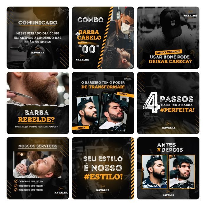 Templates Canva Barbearia 30 Artes Editáveis + Bônus
