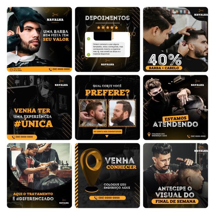 Templates Canva Barbearia 30 Artes Editáveis + Bônus