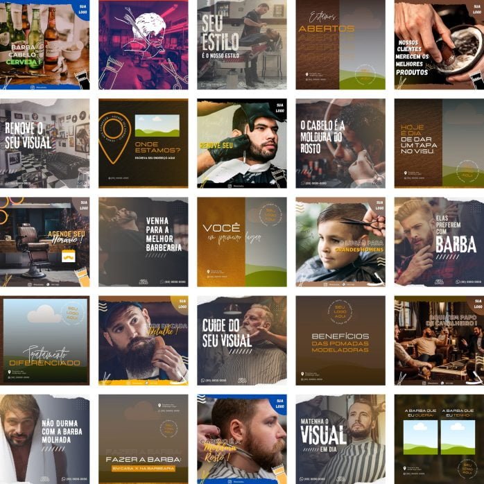 Templates Canva Barbearia Cabeleireiro 50 Artes Editáveis + Bônus