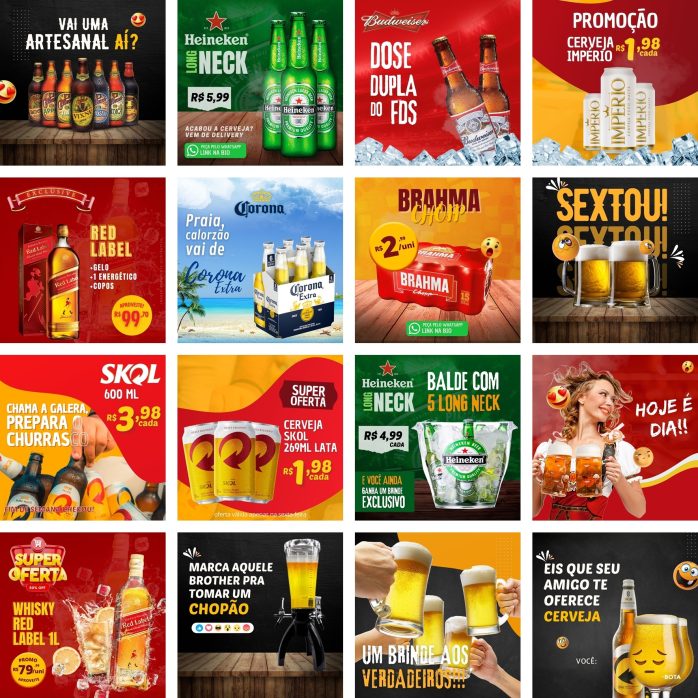 Templates Canva Bebidas Bar Cervejaria 30 Artes Editáveis + Bônus