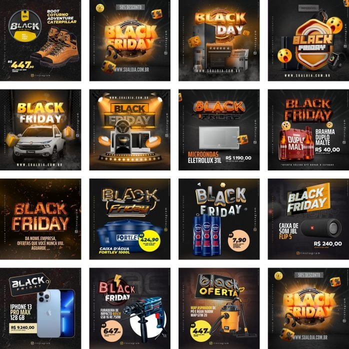 Templates Canva Black Friday Promoções 15 Artes Editáveis + Bônus