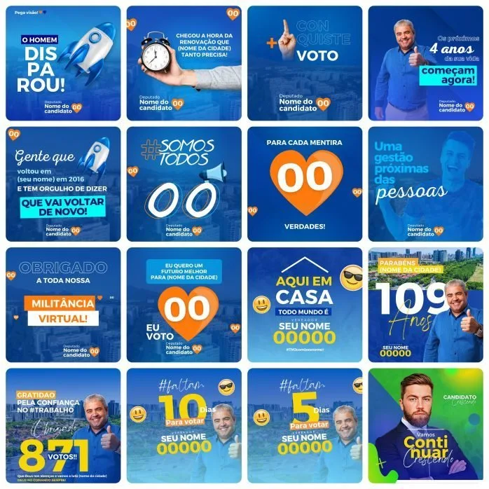 Templates Canva Campanha Política Eleições 50 Artes Editáveis + Bônus
