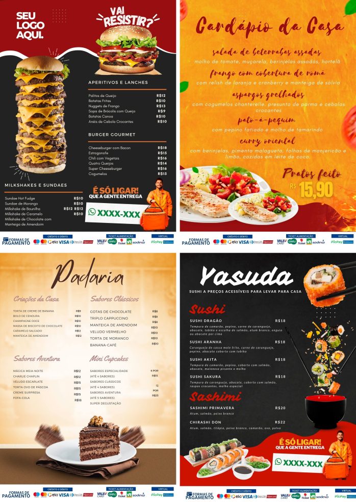 Templates Canva Cardápios Menus 10 Artes + Bônus