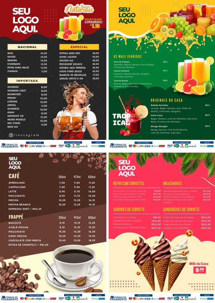 Templates Canva Cardápios Menus 10 Artes + Bônus