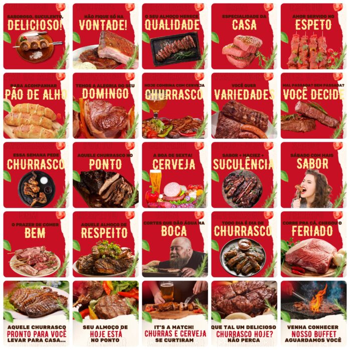 Templates Canva Churrascaria 200 Artes Editáveis + Legendas