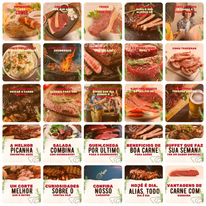 Templates Canva Churrascaria 200 Artes Editáveis + Legendas