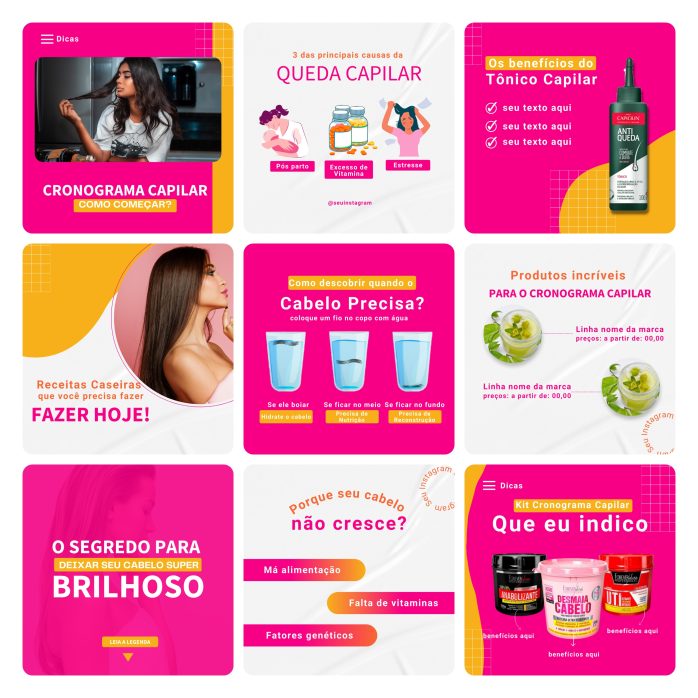 Templates Canva Consultora Capilar Cabelo 30 Artes Editáveis + Bônus