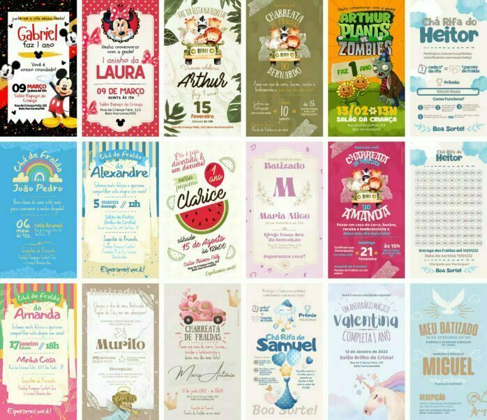 Templates Canva Convites Infantis 30 Artes Editáveis