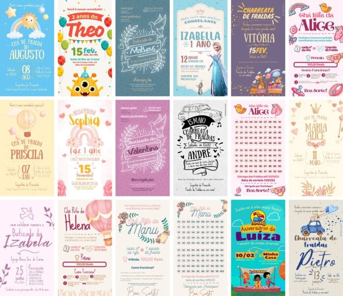 Templates Canva Convites Infantis 30 Artes Editáveis
