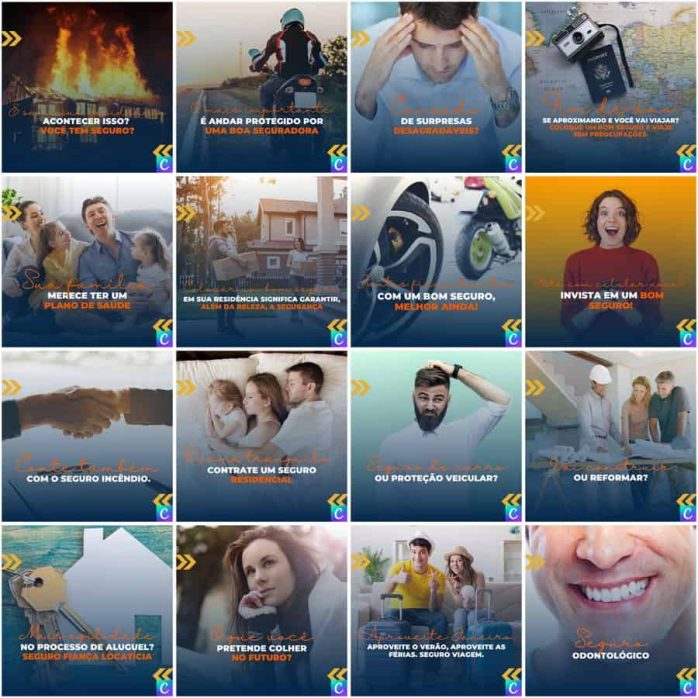 Templates Canva Corretora de Seguros 200 Artes Editáveis + Legendas