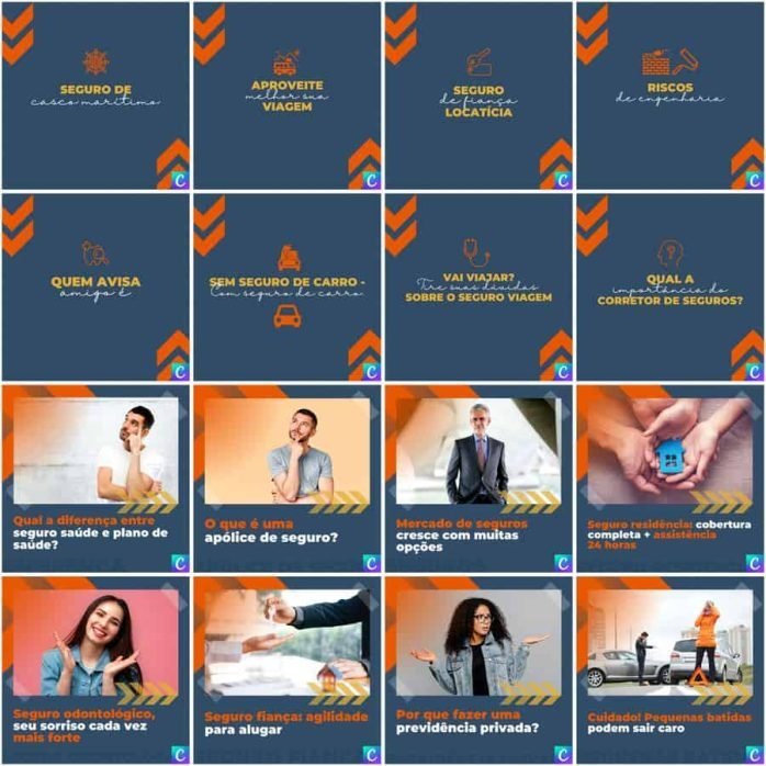 Templates Canva Corretora de Seguros 200 Artes Editáveis + Legendas