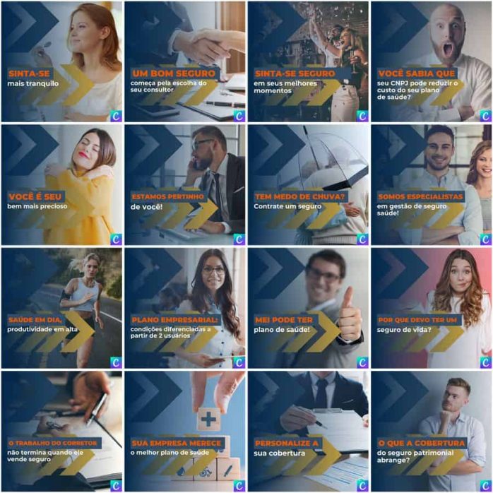 Templates Canva Corretora de Seguros 200 Artes Editáveis + Legendas