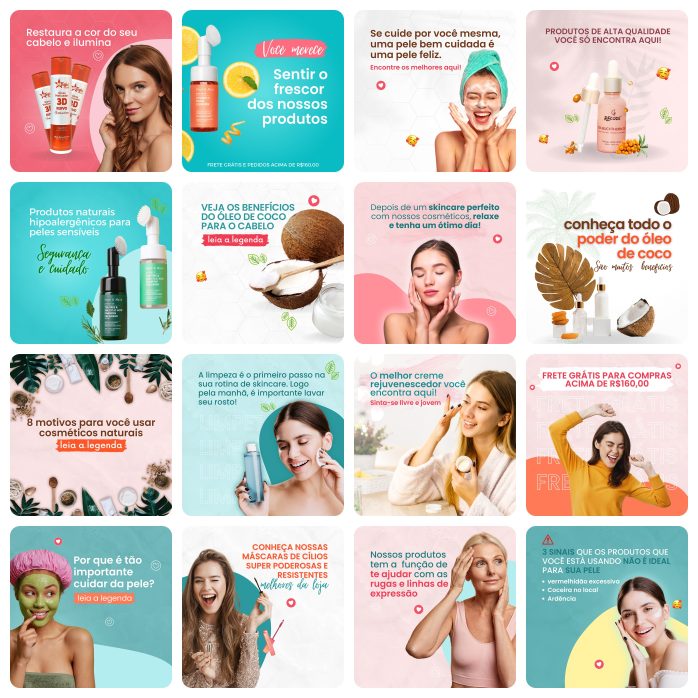 Templates Canva Cosmético 30 Artes Editáveis + Bônus