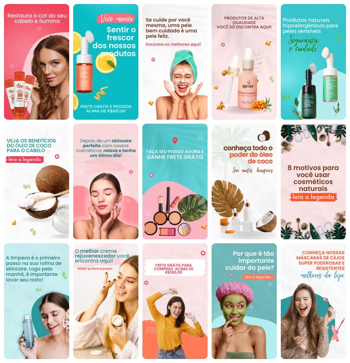 Templates Canva Cosmético 30 Artes Editáveis Storie + Bônus