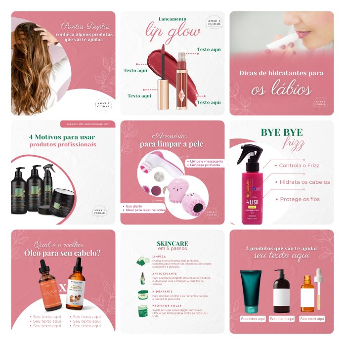 Templates Canva Cosméticos Saúde 30 Artes Editáveis + Bônus