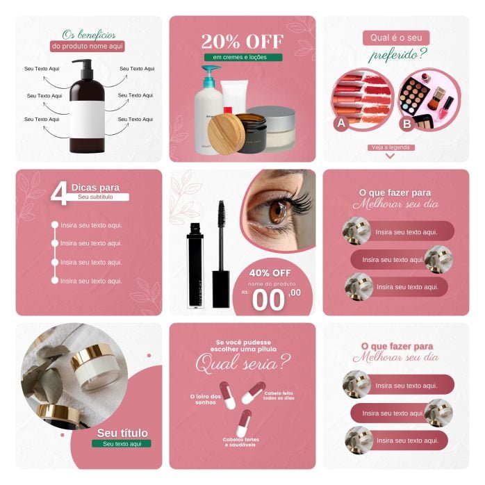 Templates Canva Cosméticos Saúde 30 Artes Editáveis + Bônus