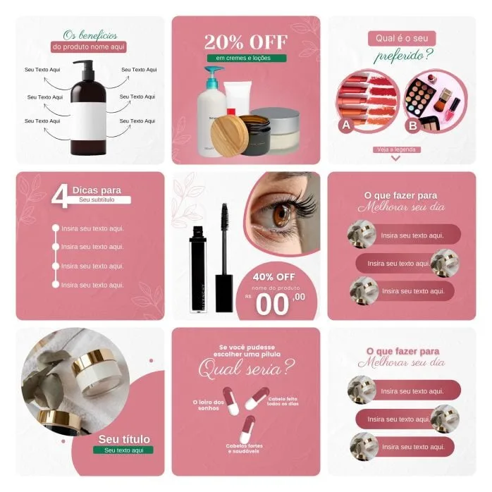 Templates Canva Cosméticos Saúde 30 Artes Editáveis + Bônus
