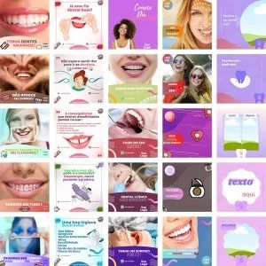 Coleção de templates digitais de posts para redes sociais sobre saúde bucal e odontologia.