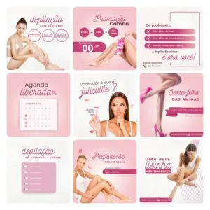 Templates Canva Depilação Epilação 30 Artes Editáveis + Bônus