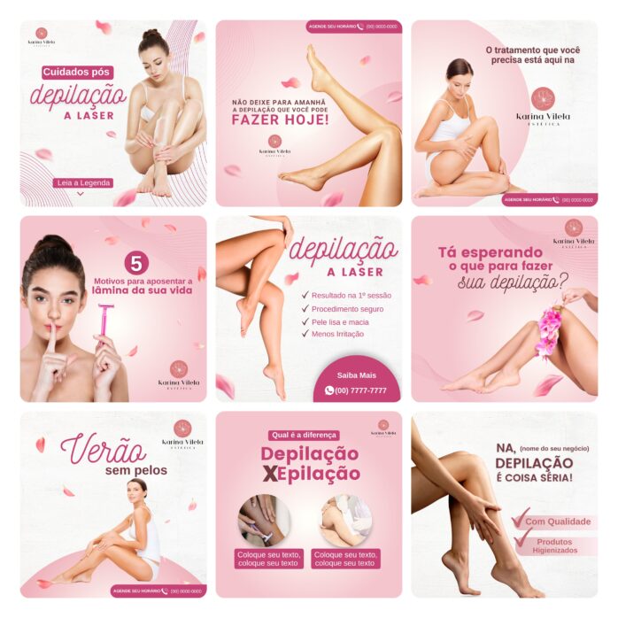 Templates Canva Depilação Epilação 30 Artes Editáveis + Bônus