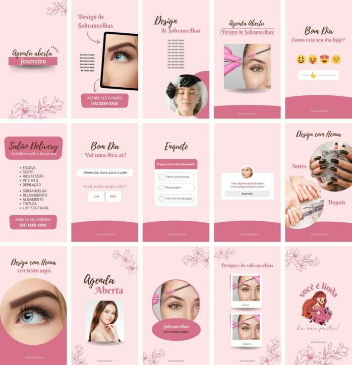 Templates Canva Design de Sobrancelhas 70 Artes Editáveis + Bônus