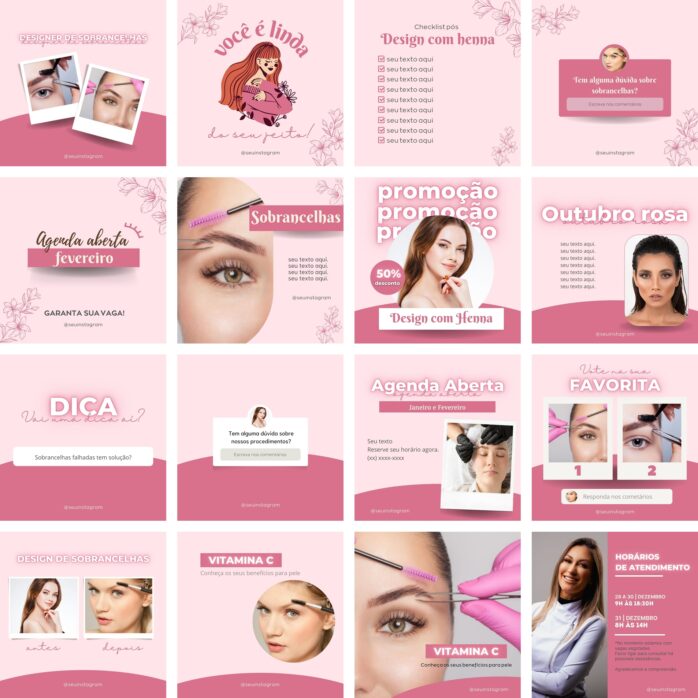 Templates Canva Design de Sobrancelhas 70 Artes Editáveis + Bônus