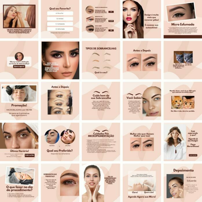 Templates Canva Designer de Sobrancelhas 200 Artes Editáveis + Bônus