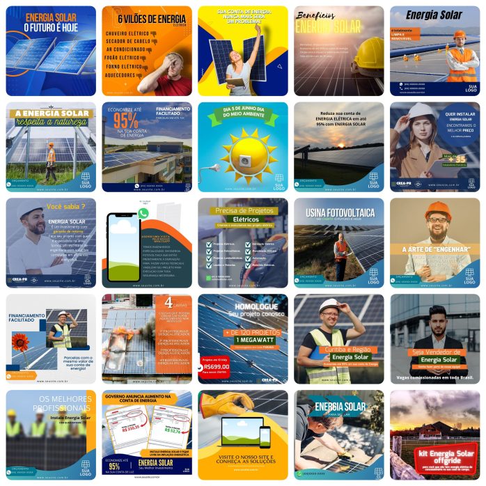 Templates Canva Energia Solar 200 Artes Editáveis + Bônus