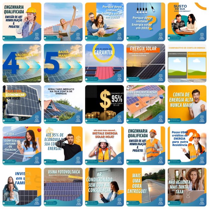 Templates Canva Energia Solar 200 Artes Editáveis + Bônus