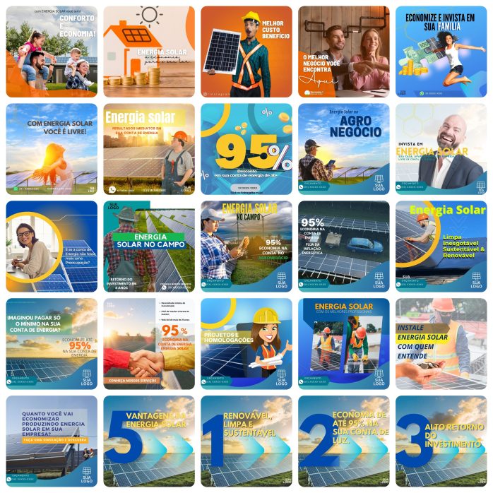 Templates Canva Energia Solar 200 Artes Editáveis + Bônus
