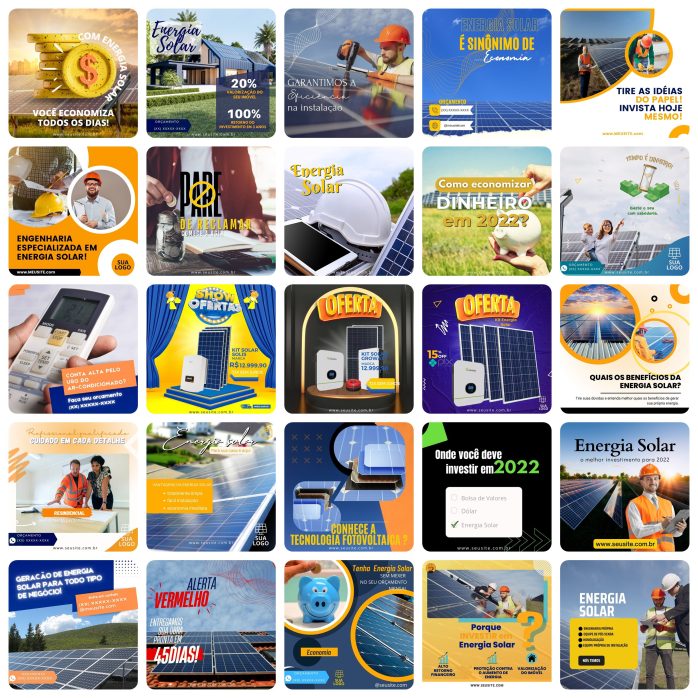 Templates Canva Energia Solar 200 Artes Editáveis + Bônus