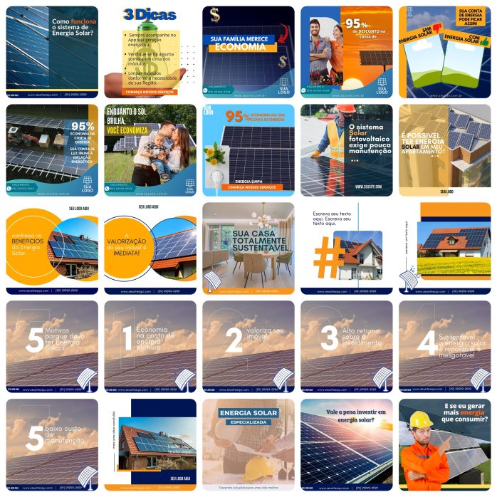 Templates Canva Energia Solar 200 Artes Editáveis + Bônus