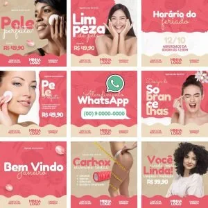 Templates Canva Estética 10 Artes Editáveis + Bônus 45 Templates Canva Estética 10 Artes Editáveis + Bônus