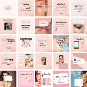 Templates Canva Extensão de Cílios 2.0 25 Artes Editáveis + Bônus