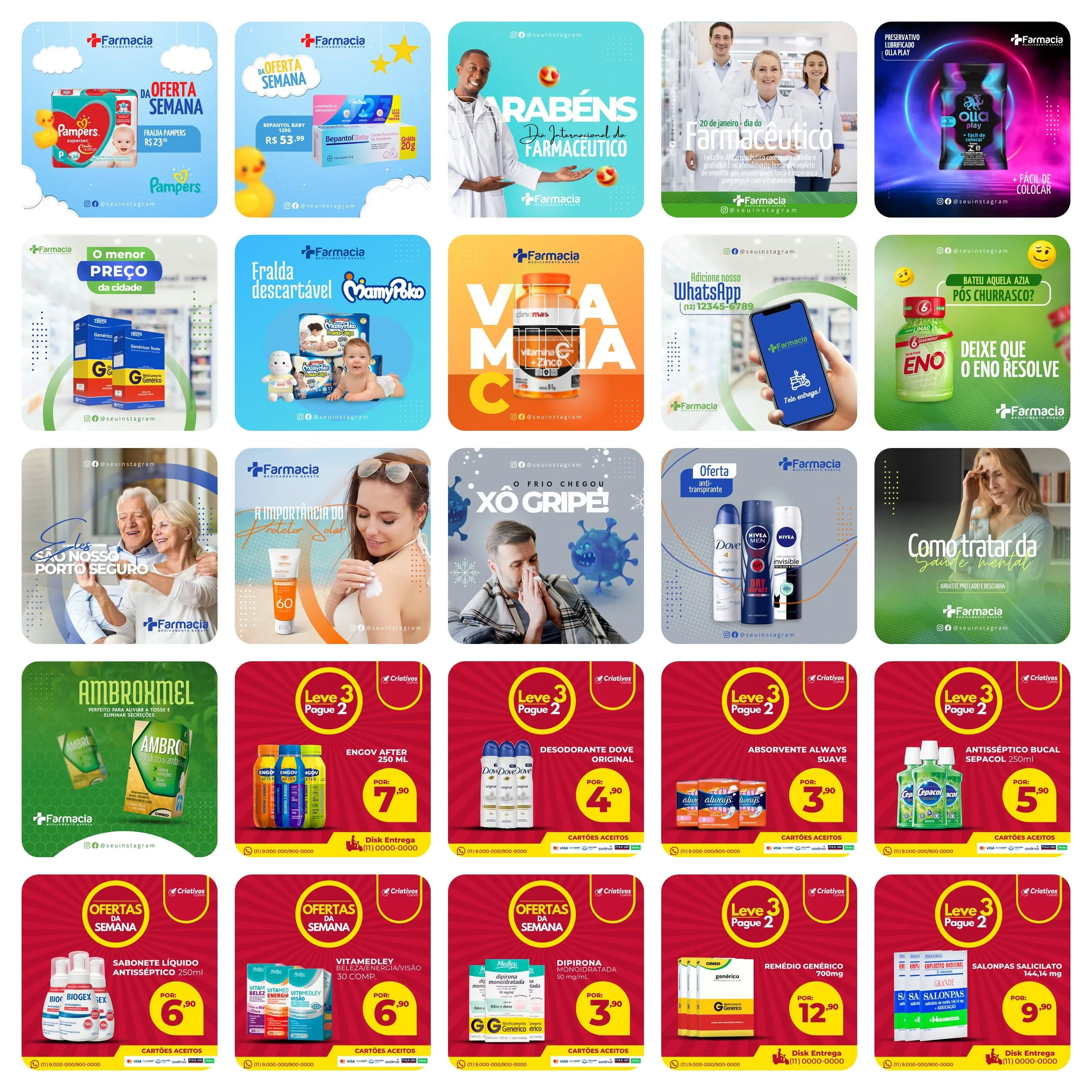 Templates Canva Farmacia Drogaria 50 Artes Editáveis + Bônus
