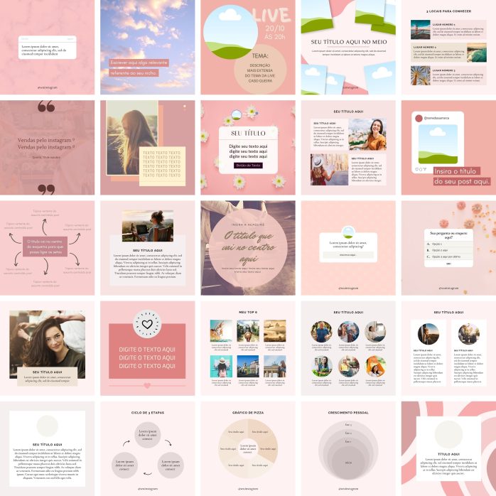 Templates Canva Feed Post Instagram 1.0 100 Artes Editáveis + Bônus