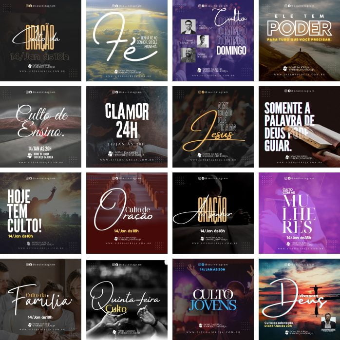 Templates Canva Gospel Cultos Louvor 40 Artes Editáveis + Bônus