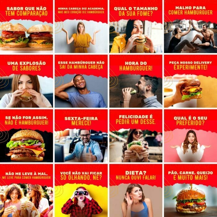 Templates Canva Hamburgueria 200 Artes Editáveis + Legendas