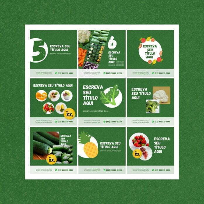 Templates Canva Hortifruti Sacolão Feira 12 Artes Editáveis + Bônus