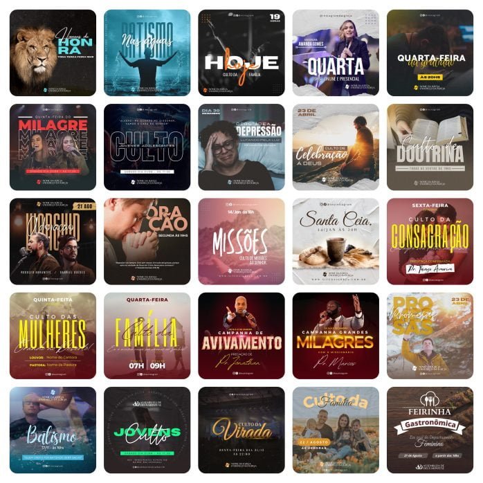Templates Canva Igreja Culto Gospel 80 Artes Editáveis + Bônus