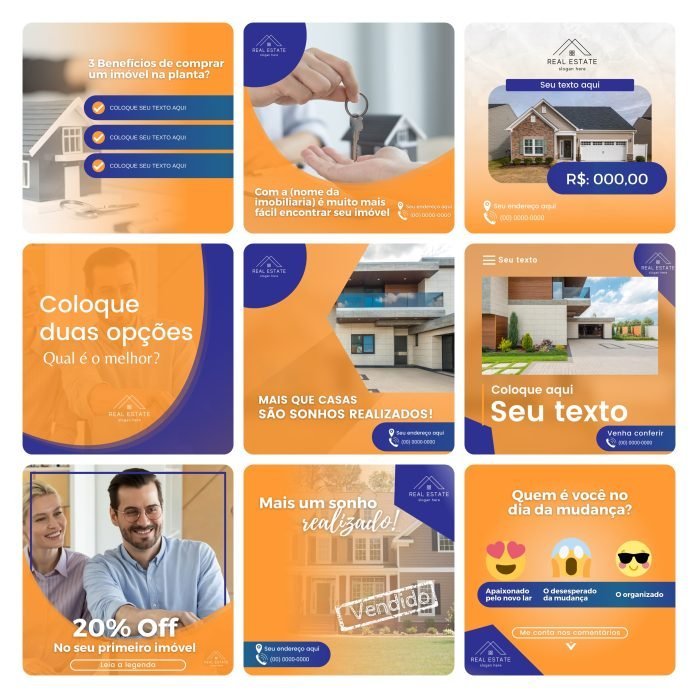 Templates Canva Imobiliária 30 Artes Editáveis + Bônus