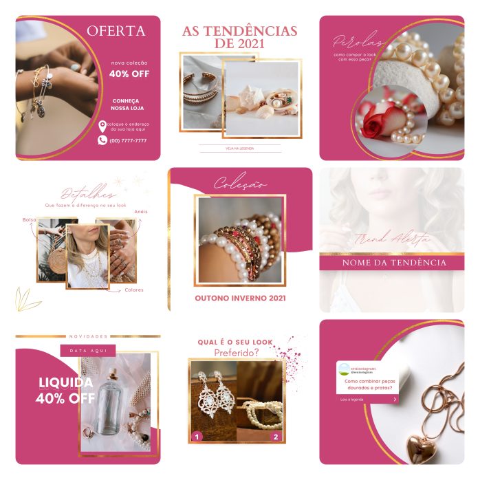 Templates Canva Loja de Acessórios 50 Artes Editáveis + Bônus