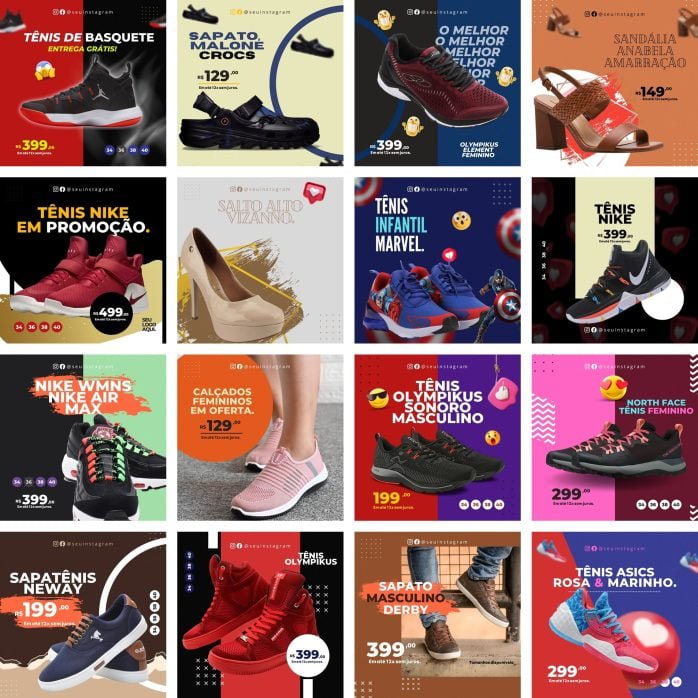 Templates Canva Loja de Calçados 30 Artes Editáveis + Bônus
