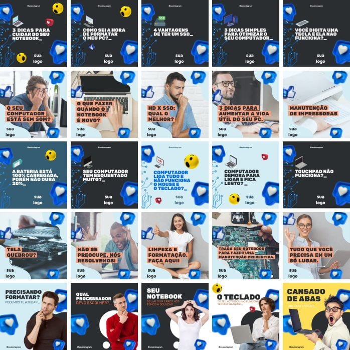 Templates Canva Loja de Informática Computador 100 Artes Editáveis + Bônus
