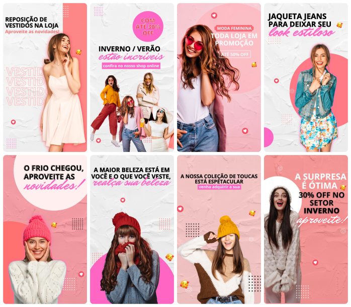 Templates Canva Loja de Roupas 30 Artes Editáveis Storie + Bônus