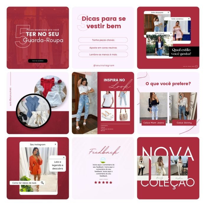 Templates Canva Loja de Roupas Femina 40 Artes Editáveis + Bônus