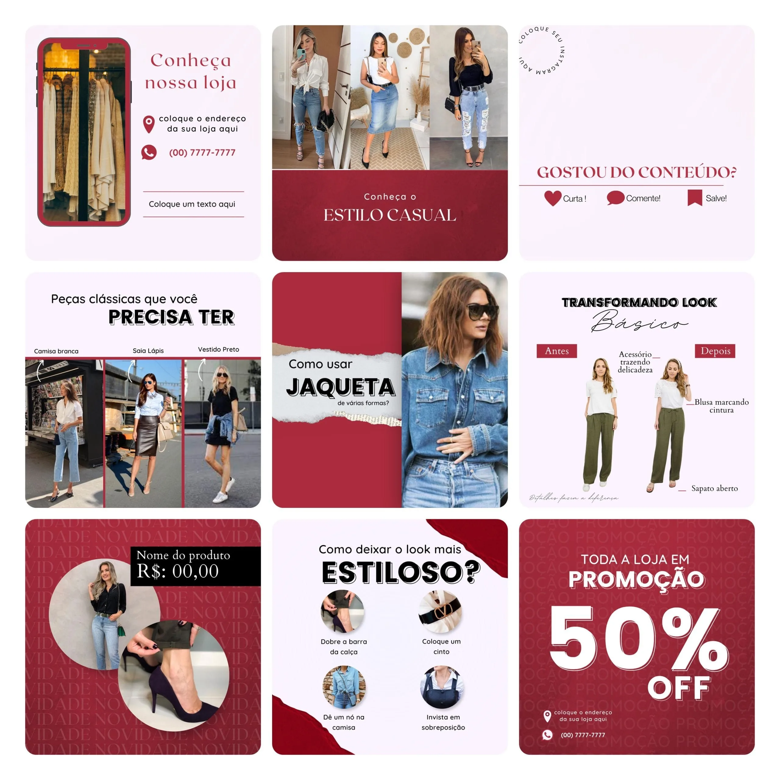 Templates Canva Loja de Roupas Femina 40 Artes Editáveis + Bônus 2 Templates Canva Loja de Roupas Femina 40 Artes Editáveis + Bônus
