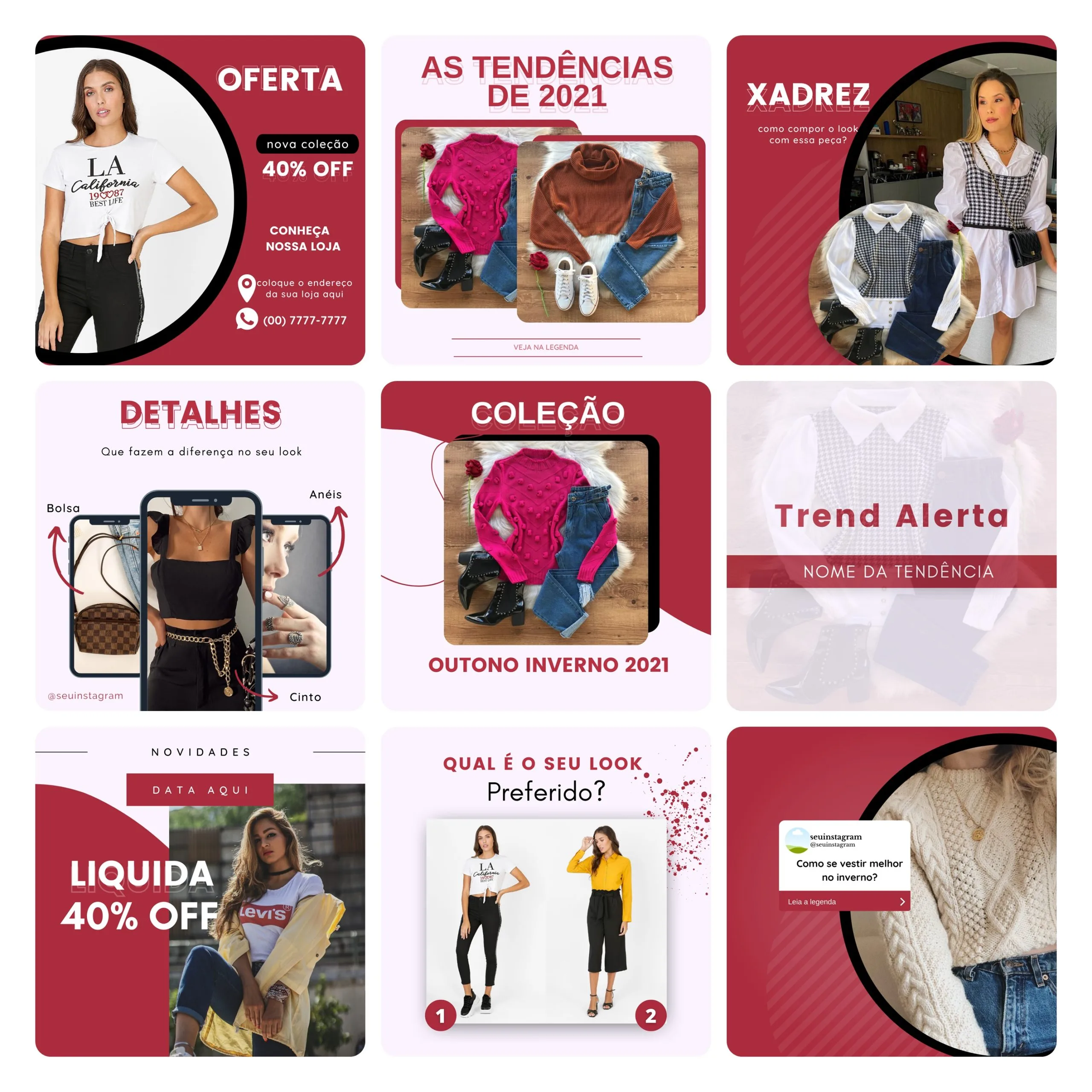 Templates Canva Loja de Roupas Femina 40 Artes Editáveis + Bônus 1 Templates Canva Loja de Roupas Femina 40 Artes Editáveis + Bônus