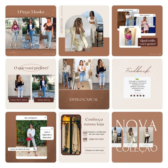 Templates Canva Loja de Roupas MInimalista 40 Artes Editáveis + Bônus