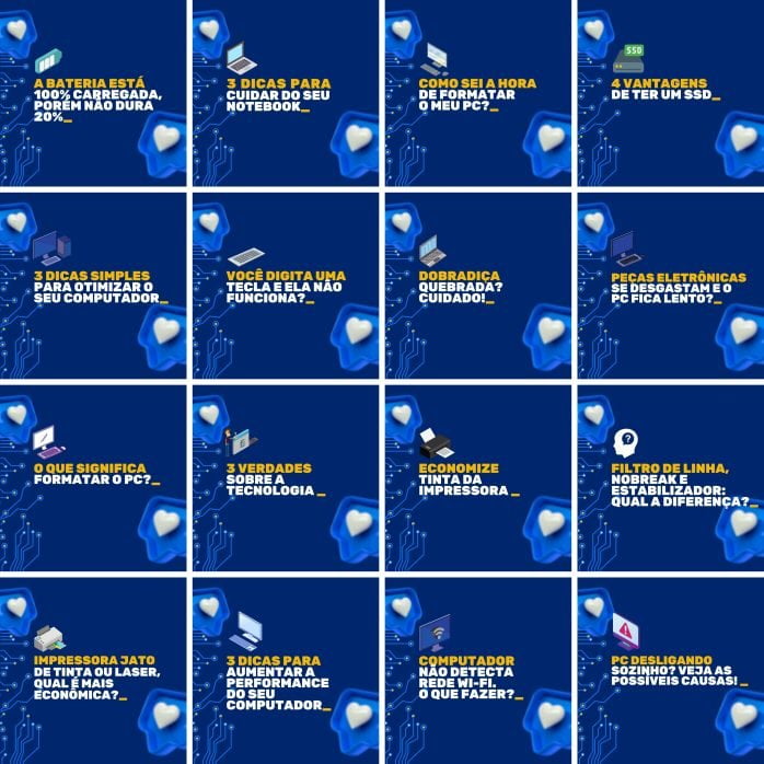 Templates Canva Manutenção de Computadores 200 Artes Editáveis + Legendas